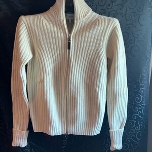 Hardy Amies Unisex 100% Wood White Ribbed Sweater
